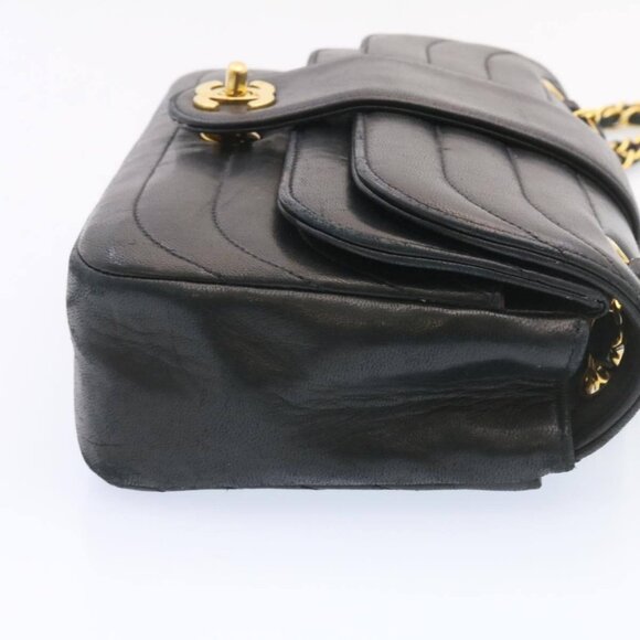 CHANEL Lamb Skin Double Flap Chain Shoulder Bag Black CC Auth - Picture 10 of 15
